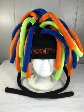 Walt Disney World GOOFY Neon Tassle Dreadlock Fleece Hat Winter Ski Snowboard